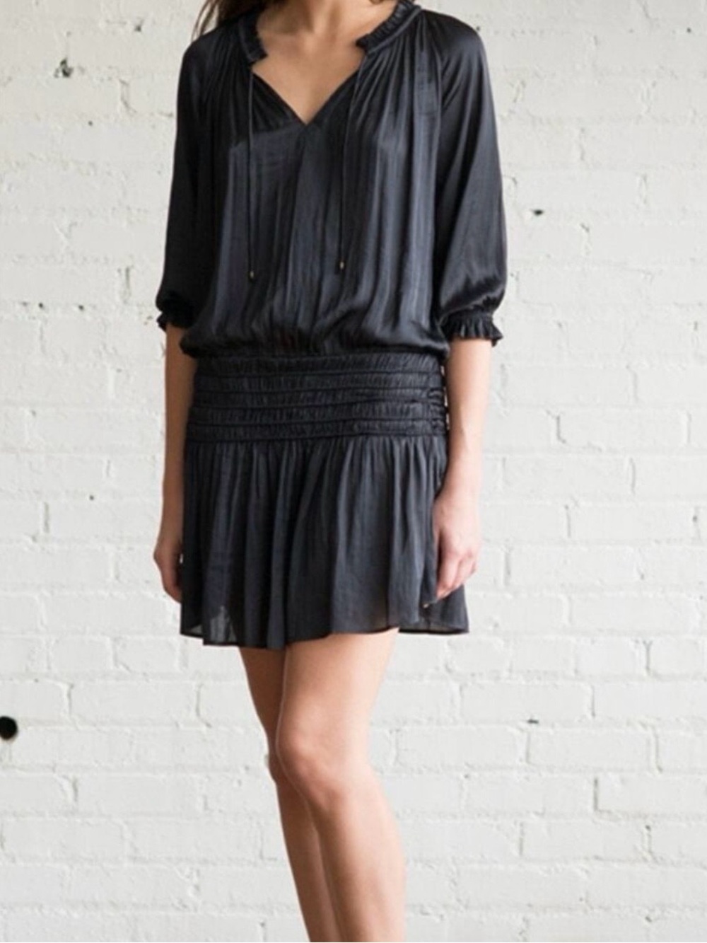 Ulla Johnson Black Smocked-Waist Mini Dress